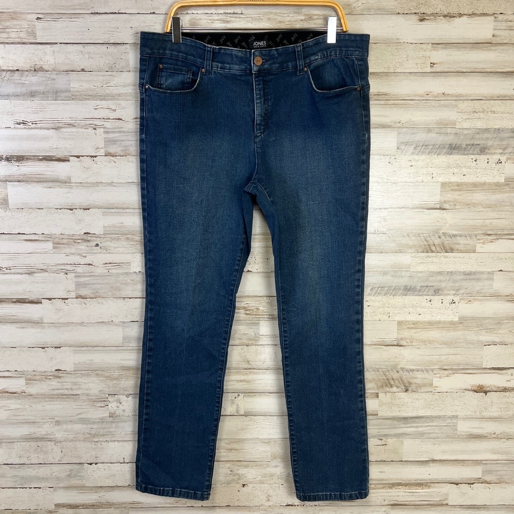 Jones New York Jeans Women 16 Blue Denim Straight Leg Indigo Wash Flex Waistband